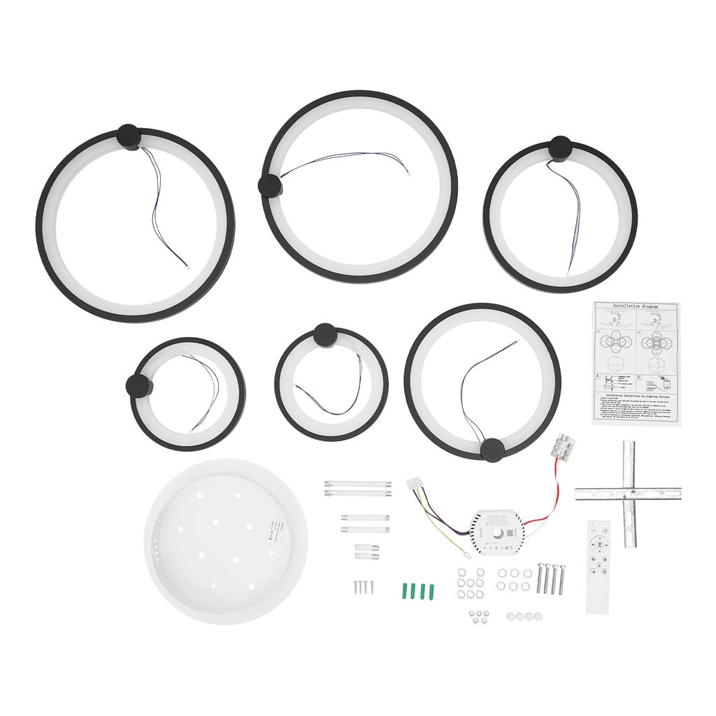 Modern 6-Ring LED Ceiling Light Remote Control Dimmable 60W 3500K-6500K Adjustable Brightness for Living Room Bedroom