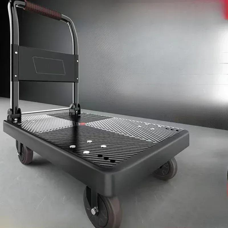 Stable Folding handcart, small cargo cart, warehouse trailer, portable four-wheel silent shopping cart, handling flatbed truck