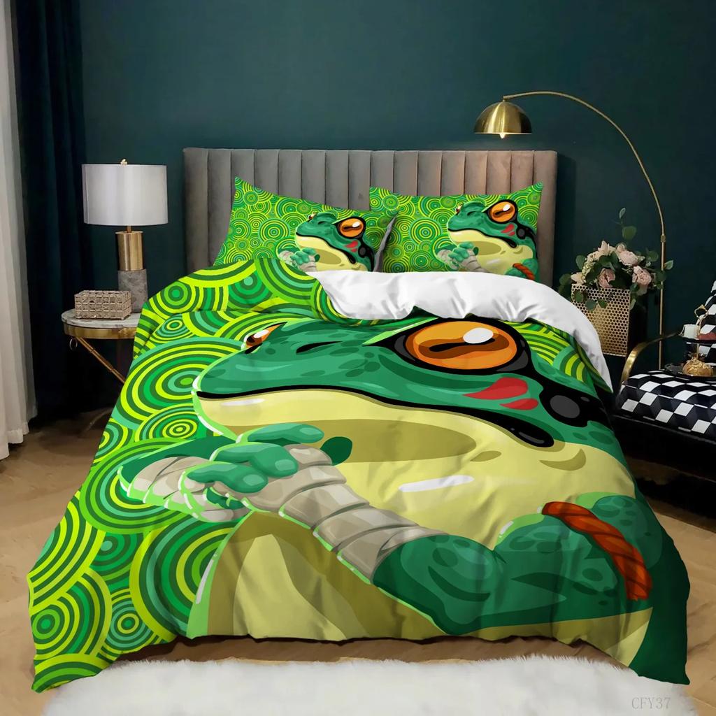 Comforter Frog Bedding Set King Size Funny Frog Tropical Amphibian Duvet Set For Kid 3D Tropical Nature Animal For Home Decor