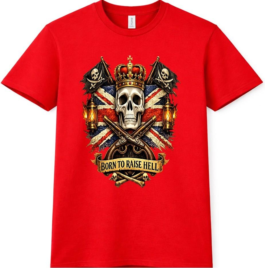 Skull Union Jack Pirate Biker T Shirt Crown Vintage Graphic Tee Unisexs Unisexs S