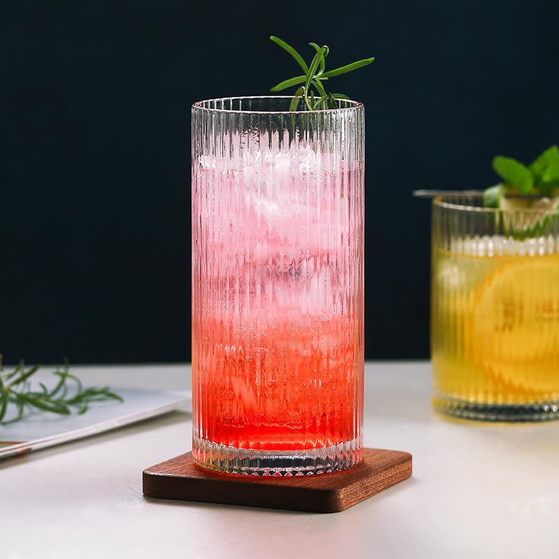 4pcs Sets 250ml/360ml Ins Style Striped Glass Cup Iced American Coffee Cup Cocktail Glass Drinking Glasses Juice Cold Drink Mugs