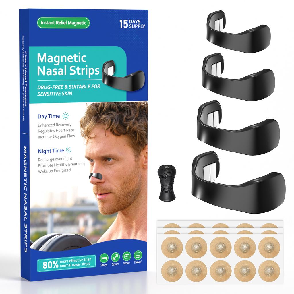Magnetic nose strips, reduce snoring, improve sleep (30 days, black)
