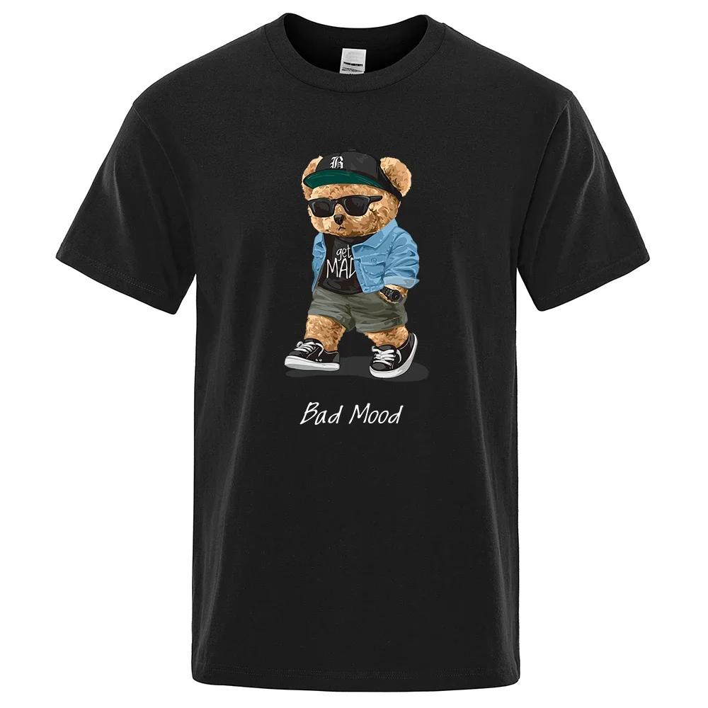 Men's Summer Casual T-Shirt Silent Teddy Bear Print Short Sleeve Shirt Hip Hop Loose Harajuku  Versized T Shirt Graphic T Shirts