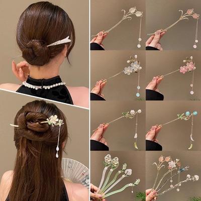 Antik-Stil Chinesische Quaste Haarspange für Damen Haarstäbchen Blumen Handgefertigte Haarspangen Schmuck Accessoires Haarschmuck
