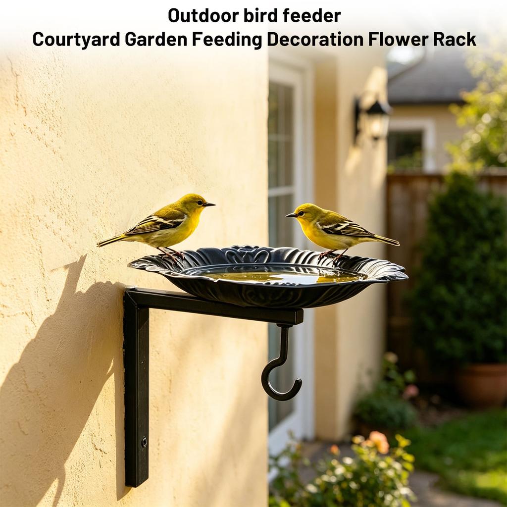 Outdoor Metal Bird Feeder Wall Mount Decorative Garden Hanging Bird Bath with Hook for Backyard Patio Yard