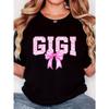 Women Plus Size Gigi Graphic T-Shirt Black Sparkly Pink Lettering Bow Print Crew Neck Retro Minimalist All-Season Casual Machine Washable Top