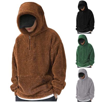 Herren Lässiges Halb-Reißverschluss Langarm Einfarbig Sportliches Kapuzen-Sweatshirt aus Korallenfleece