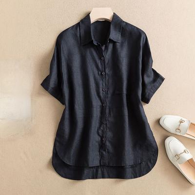 Breathable and Lightweight Cotton Linen Shirt for Women with Loose-fitting Short Sleeves