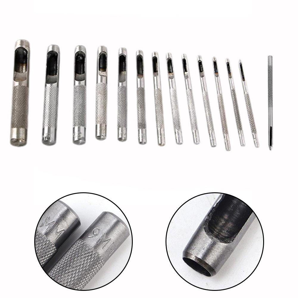 14pcs Leather Hole Punch Punching Tools Leather Hollow Round Drilling Puncher Kit  1-10mm Punching For Clothing Belt Canvas