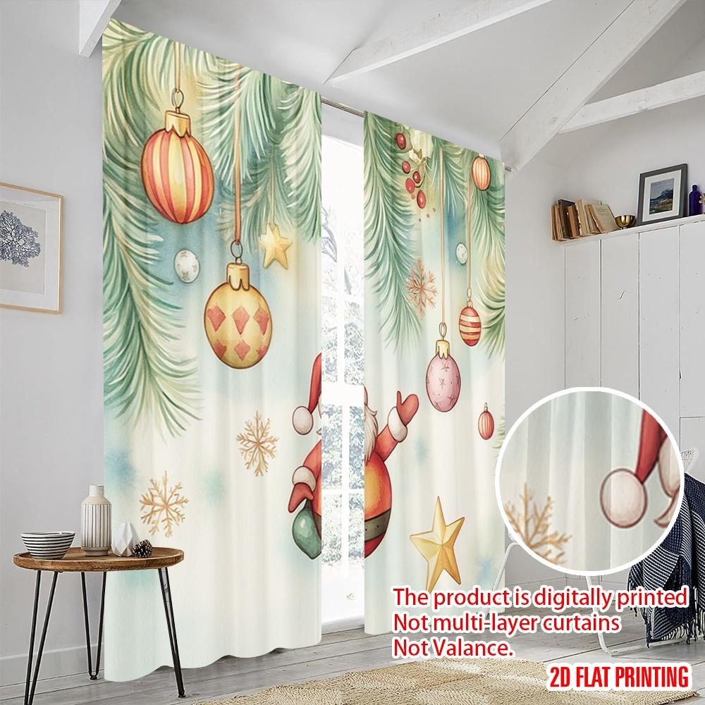 Plane Printing Curtains Roller Blinds Christmas Ornaments Santa Claus Watercolor Versatile Fabric Without Rod Art Set Of 2 Made Polyester