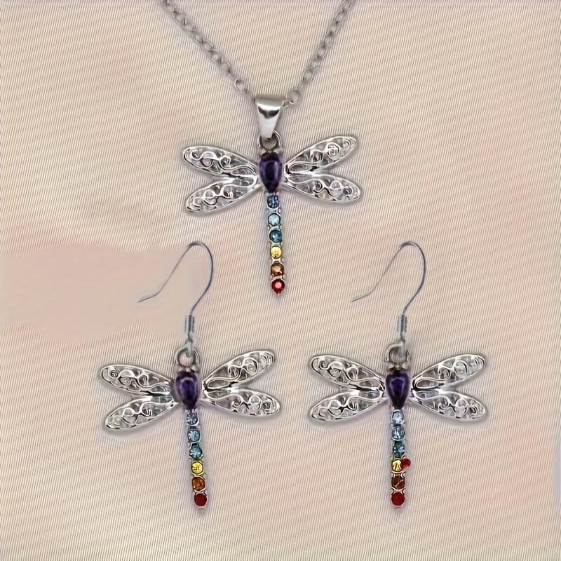 Versatile European & American Dragonfly Earrings and Necklace Set