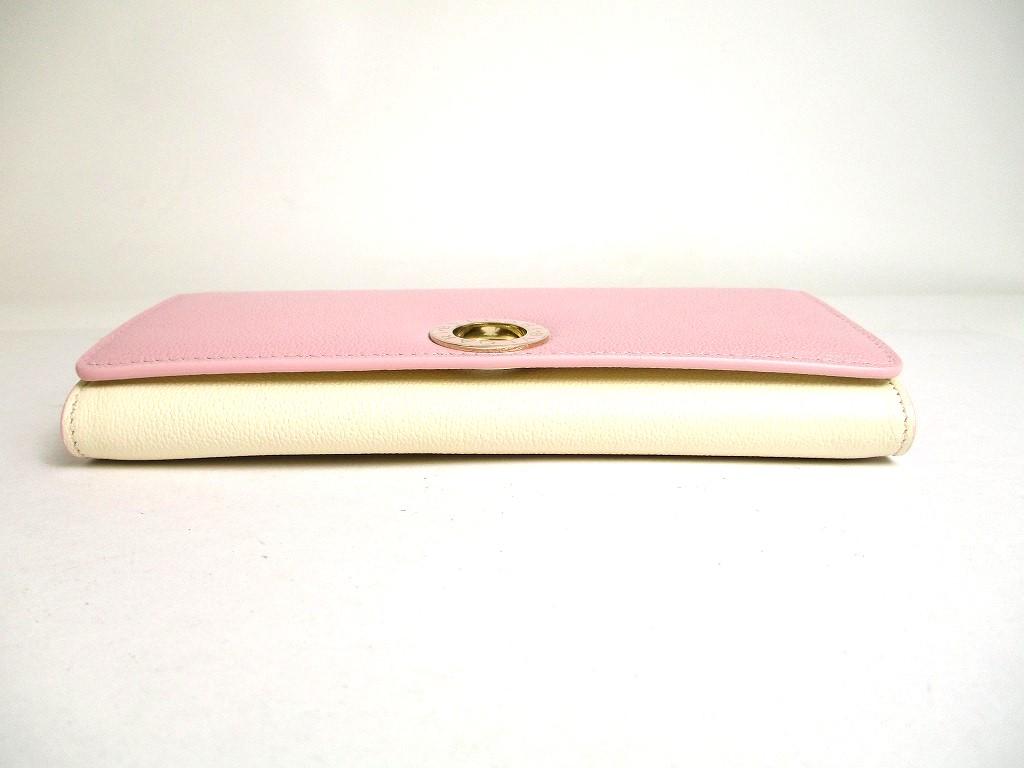 Authentic BVLGARI Light Pink Cream Leather Gold H/W Flap Wallet Continental #a440  Refurbished