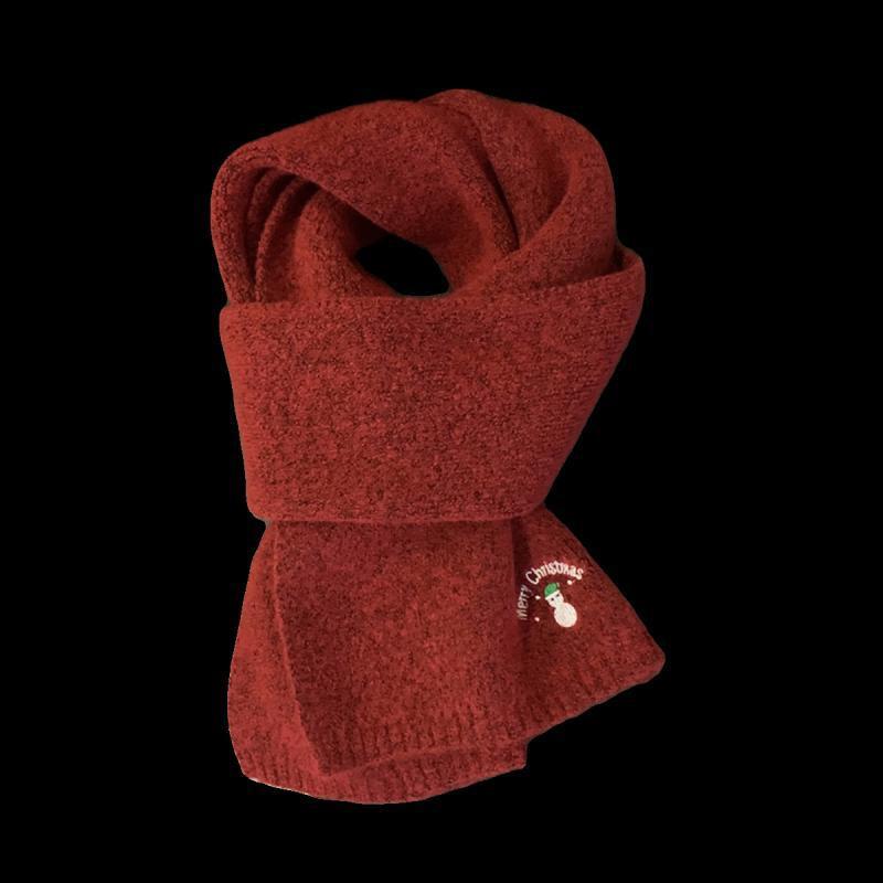 Korean Style Snowman Knitted Wool Scarf - Warm Unisex Winter Fashion