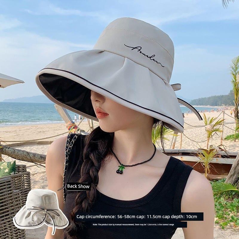 

Hat Women s 2025 New Arrival Summer Vinyl Sun Hat Broad-Brimmed Hat Foldable Korean Fisherman Hat UV Protection Beige White All yards
