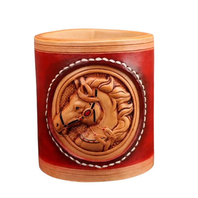 First Layer Cowhide Retro Pony Pen Holder Storage Box Office Desktop Cute Cartoon Ornament Creative Birthday Gift