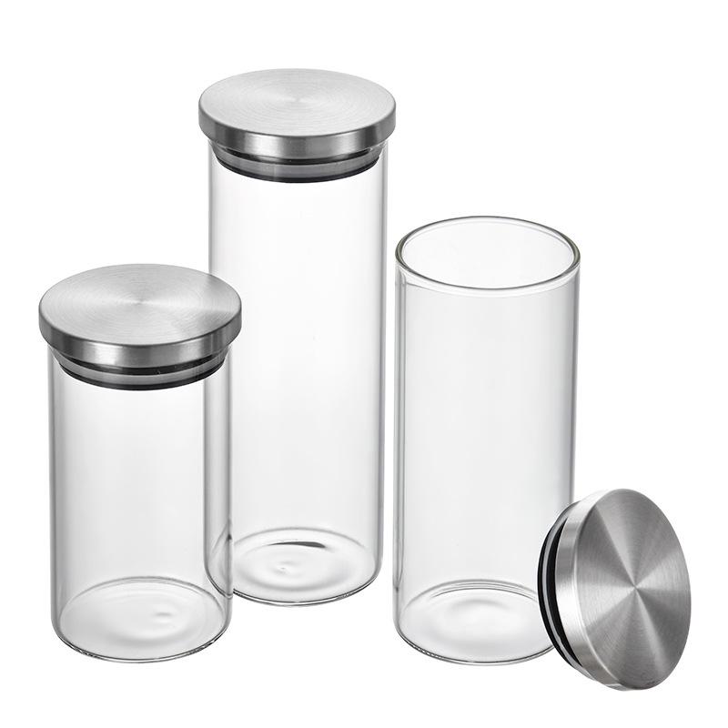 Borosilicate Glass Storage Jar with Steel Lid for Tea and Grains