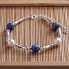 925 Silver 8mm Natural Pearl Lapis Lazuli Shell Pearl Bracelet For Women Gift Crushed Silver Jewelry