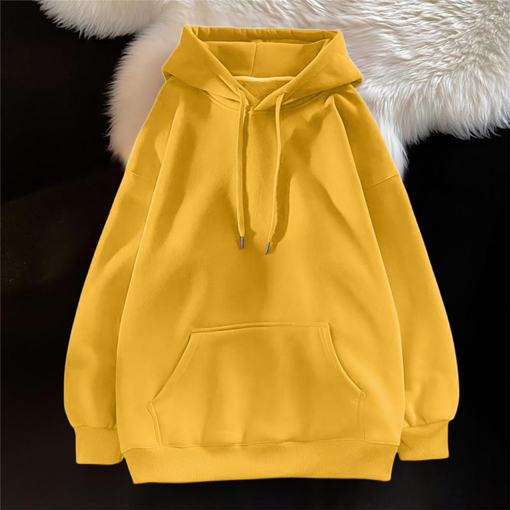 Ladies' Casual And Fashionable Solid Color Long Sleeved Hooded Warm Shirt Loose And Comfortable Hoodie
