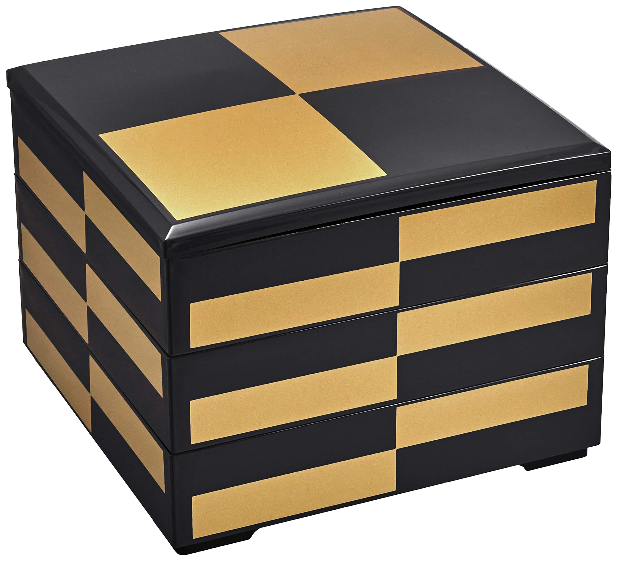 

Лаковая посуда Вакаидзуми, 3-ярусная коробка, 7 дюймов Вакана Дзю, черно-золотой клетчатый узор (Черный интерьер), H-159-13-A