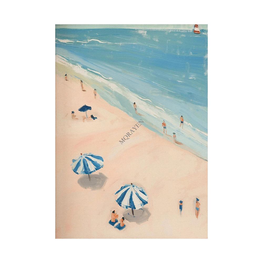 Blue Coastal Beach Seashell Sailboat Posters Prints Canvas Painting Wall Art Pictures Living Room Home Decor Cuadros