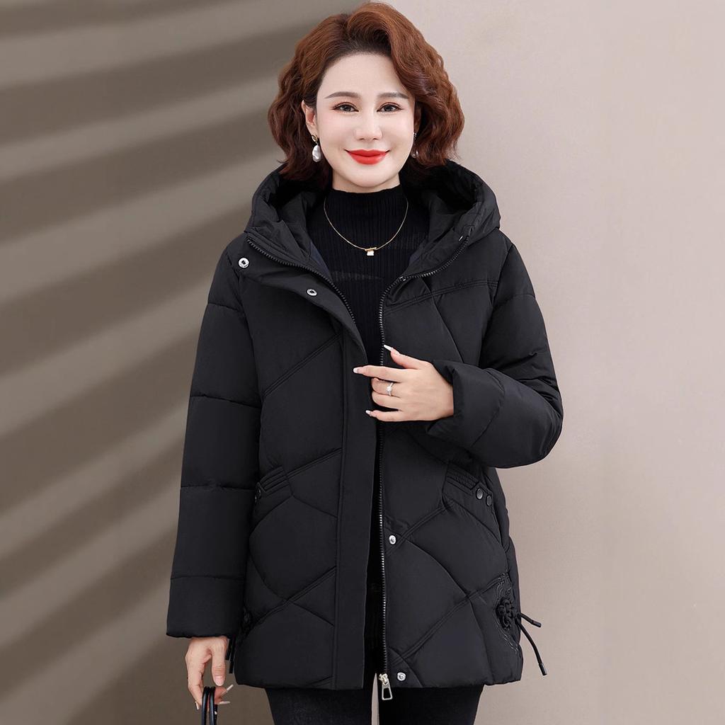 Mittleren Alters und Ältere Daunenbaumwollwattierte Jacke Damen Locker Dick Klein Westlicher Stil Mittleren Alters Mutter Winter Große Größen Mantel