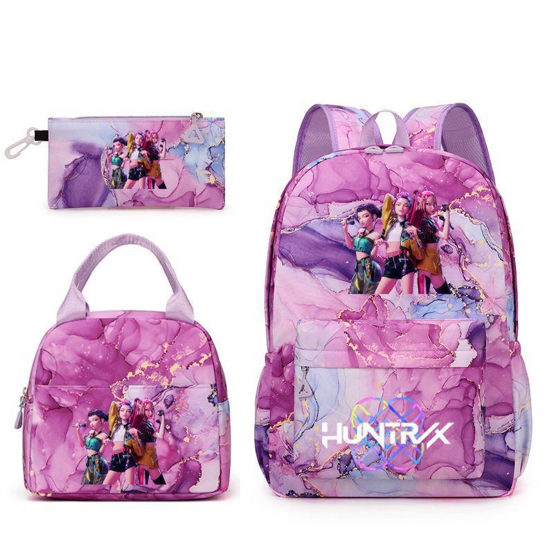 Lie Mo Girls Student Backpack Set for Women Double Shoulder Bags 3 Piece Fashion Printed Trend Large Capacity Lightweight Water-Resistant