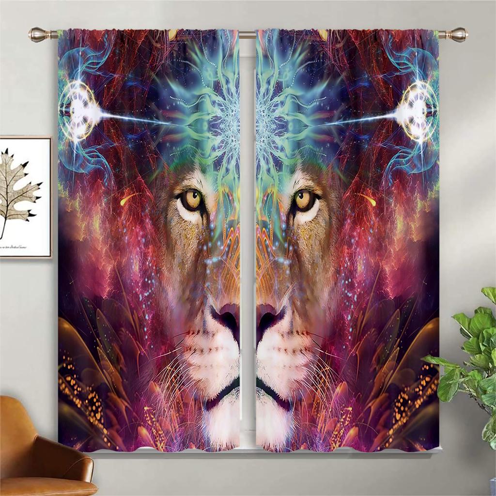 Lejon Under Stjärnhimlen Djur 3D-tryck Gardin Stångficka Sovrum Vardagsrum Kök Fyra Årstider Dekorativ Gardin