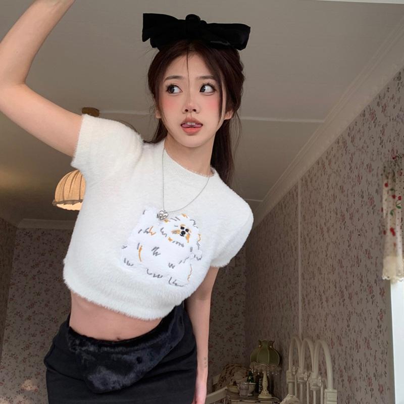 

Женский топ Женский с коротким рукавом Сладкий Повседневный Вязаный One Size