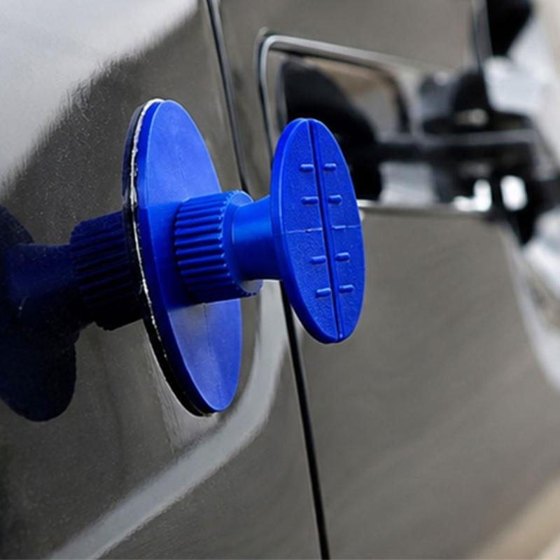 Blue Plastic Pulling Components for Vehicle Body Repair, 12 Elliptical Bases with Cylindrical Textured Posts and Supporting Ribs for Tasks