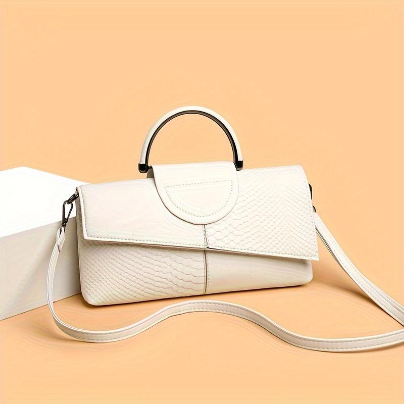 

Retro Handbag with Detachable Adjustable Strap, Solid Color Handbag for Daily Use, Elegant Accessory білий