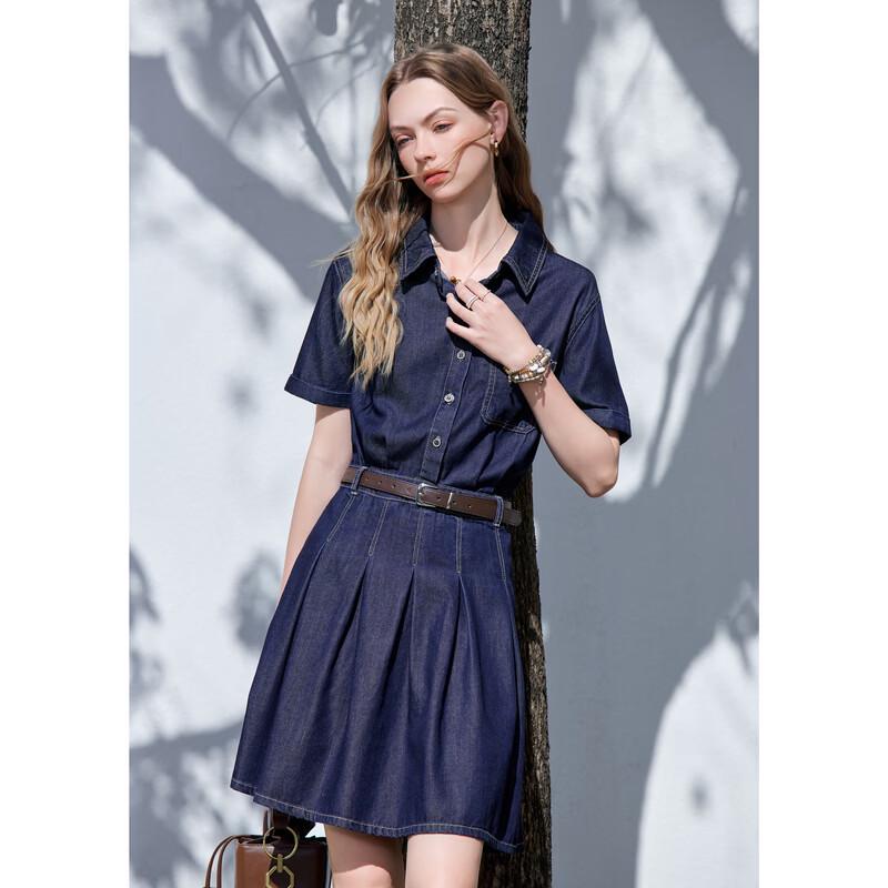 Betu Women's Short Sleeve Pleated Denim Dress