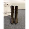 Thick Heel Pleated Stack Long Tube Knight Boots Women's Shoes New Spring and Autumn Western Thin Medium Tube Long Boots