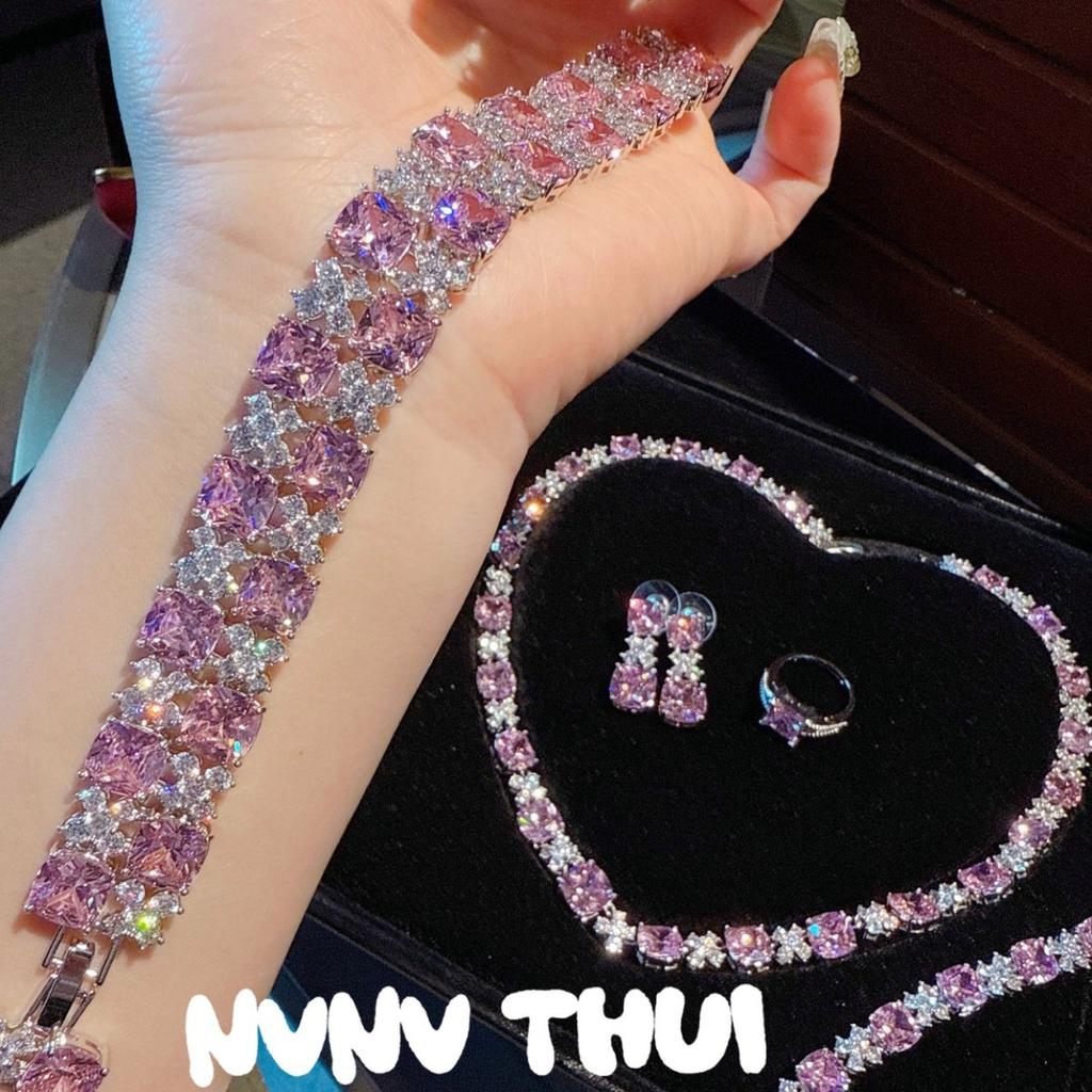 Mozambique Pink Crystal Flower Gem Necklace, Fragrant Fendai, Papalacha Petal Pink Diamond Bracelet Set