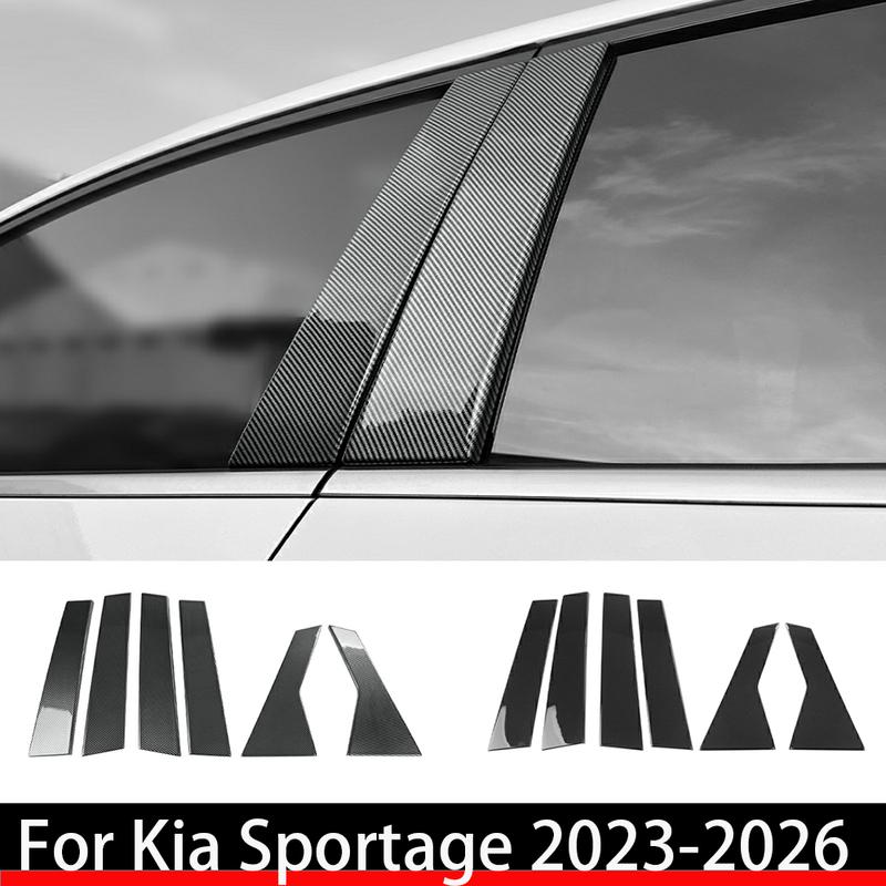 6pcs Black Carbon Fiber Car Window BC Pillar Posts Trim Cover For Kia Sportage NQ5 -2026 Exterior Accessories