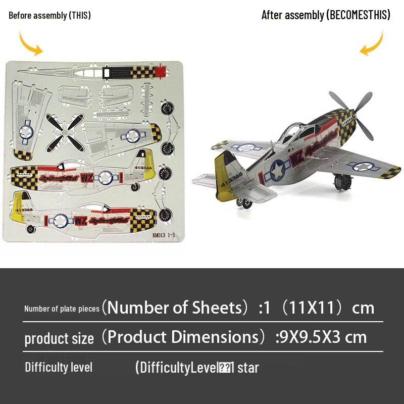 Stainless Steel Mustang Airplane 3D DIY Metal Puzzle - Glue-Free Assembly Toy