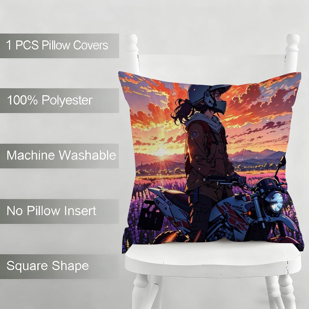 Female motorcyclist Cushion Household Decoration Linen Sofa Cushion Cover: Skin-Friendly & Breathable with Invisible Zipper