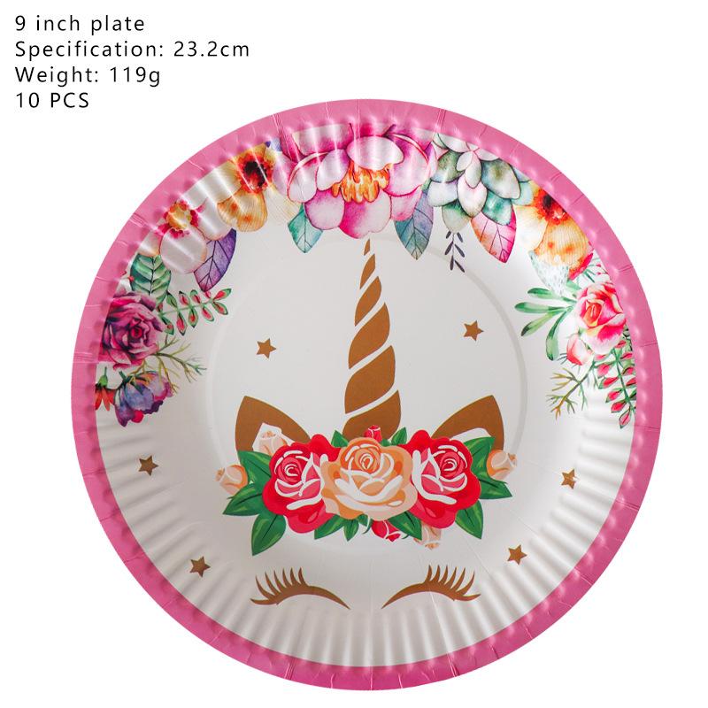 Unicorn Kids Wreath Birthday Party Supplies Tableware Plates Cup Fork Tablecloth
