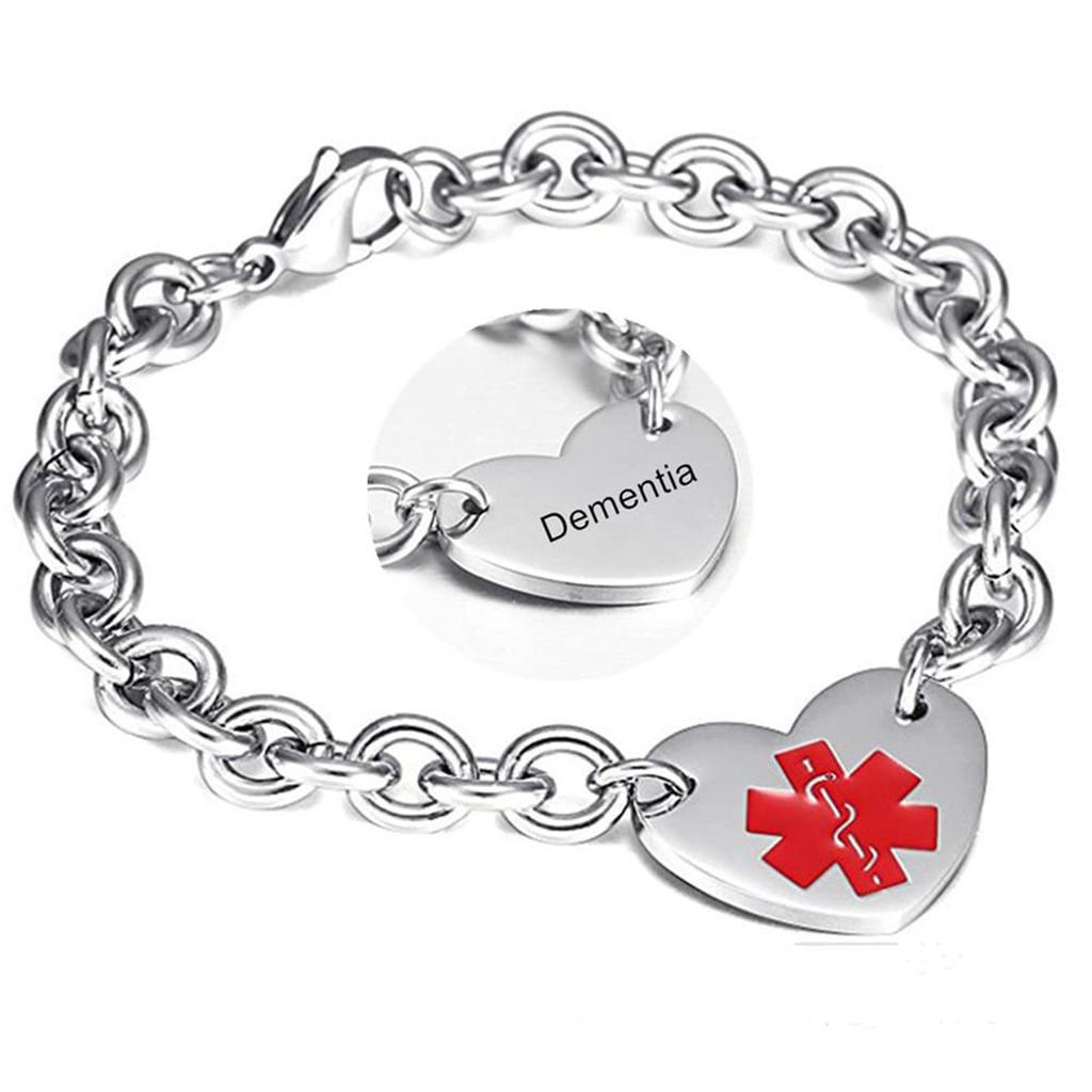 Stainless Steel Medical Logo Bracelet Women'S Titanium Heart Curb Chain O-Line Bracelet