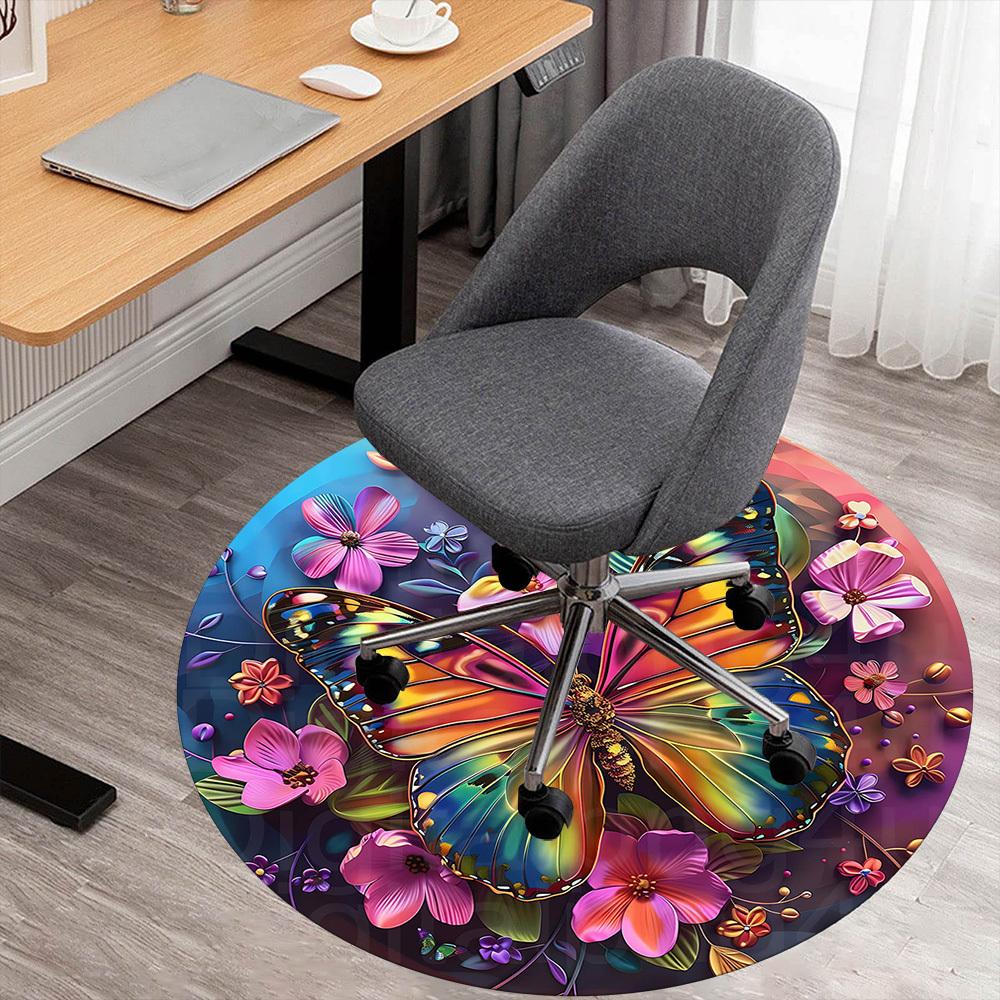 

1pc Butterfly Flowers Round Chair mat Area Rug - Non-Slip, Floor Mat for Office, Bedroom, and Indoor Decor -1002273 80cm by 80cm