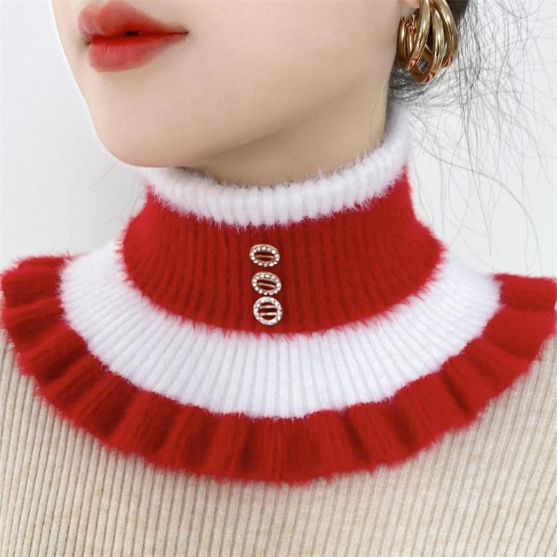 2023 Women's Knitted Striped Faux Mink Collar: Warm, Versatile Neck Cover for Cervical Support