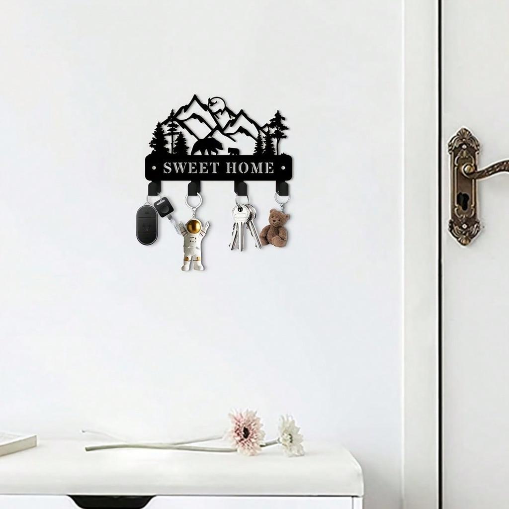 Bear Key Holder Heavy Metal Wall Hooks for Keys and Hats Space Saving Decor