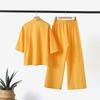 Women Linen Two Piece Set Button Shirt Wide Leg Pants Casual Loose Outfit