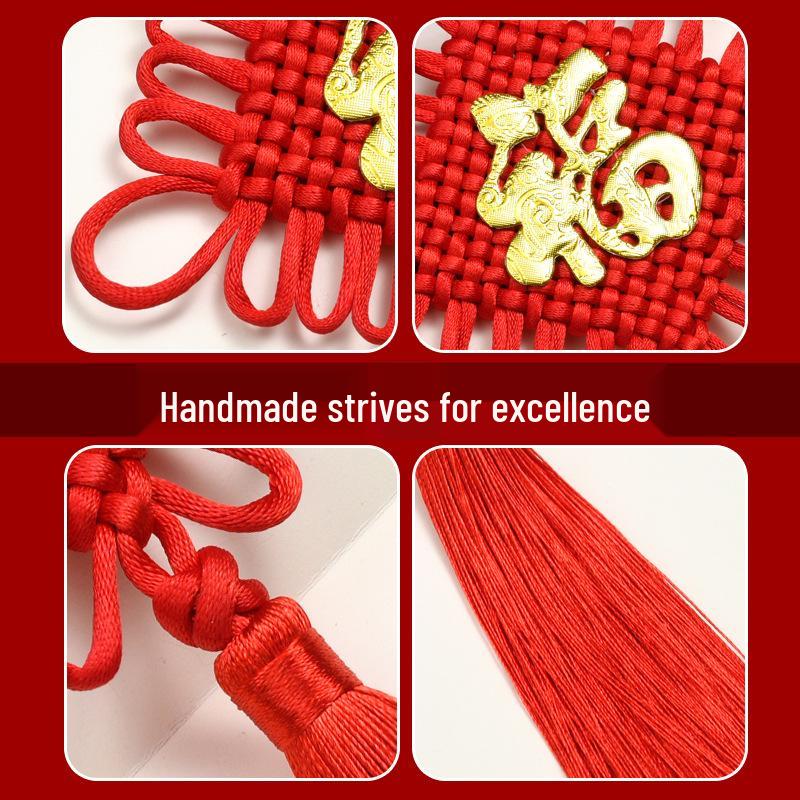 Kleiner chinesischer Knotenanhänger mit Fu-Zeichen - Rote Quastenverzierung für Wohnzimmer, Hochzeit oder Eingangstür