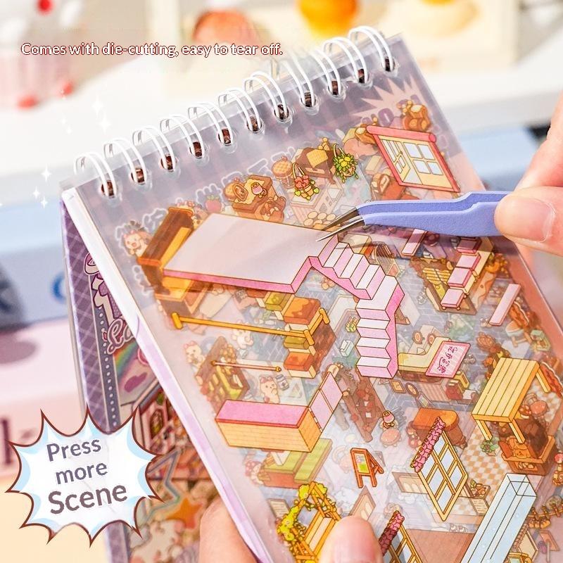 Mini Scene Building Sticker Book Waterproof Stickers Set 35 Sheets 10 Scenes Diy Journal Scrapbook Card Making Decor Supplies