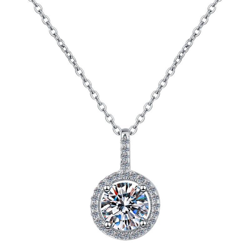 

S925 sterling silver round pendant 1 carat moissanite necklace women s fashion simple women s luxury round bag collarbone chain jewelry gift 925 silver