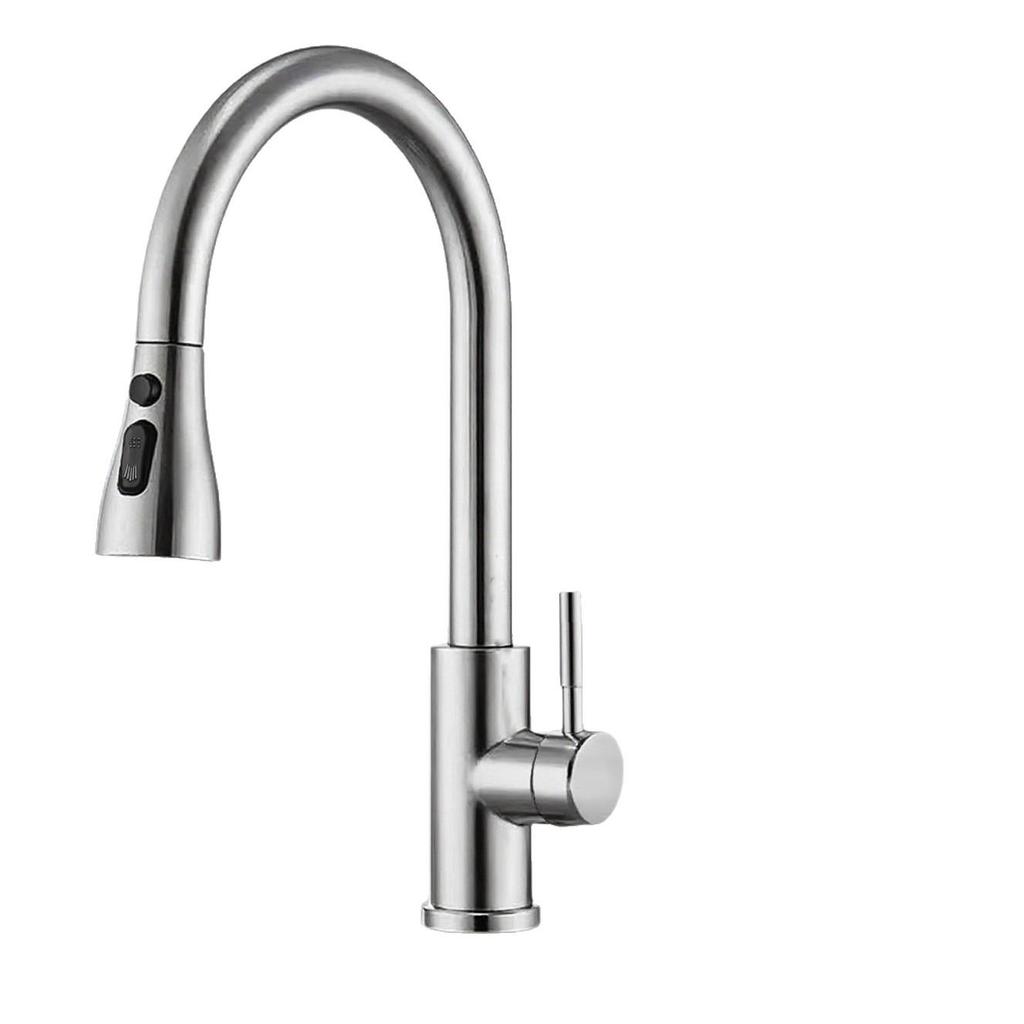 360° Rotatable Stainless Steel Kitchen Faucet with Pull-Out Sprayer for Hot and Cold Water
