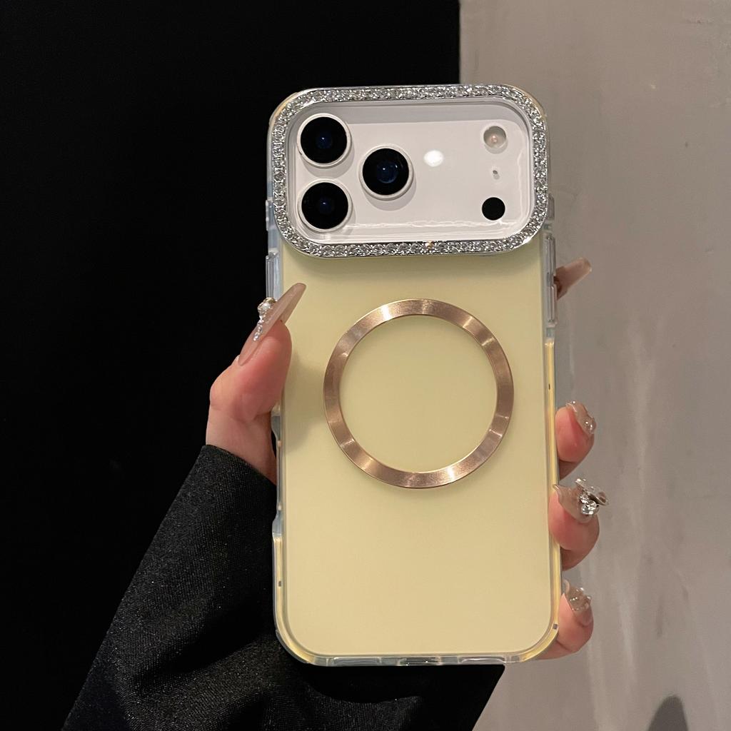 Luxury Bling Glitter Diamond Lens Frame Magnetic Phone Case For IPhone 17 16 15 14 13 Pro Max Plus Soft Silicone Phone Cover
