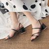 Black thin strap sandals women's new medium heel cool slippers women's thick heel with women's shoes