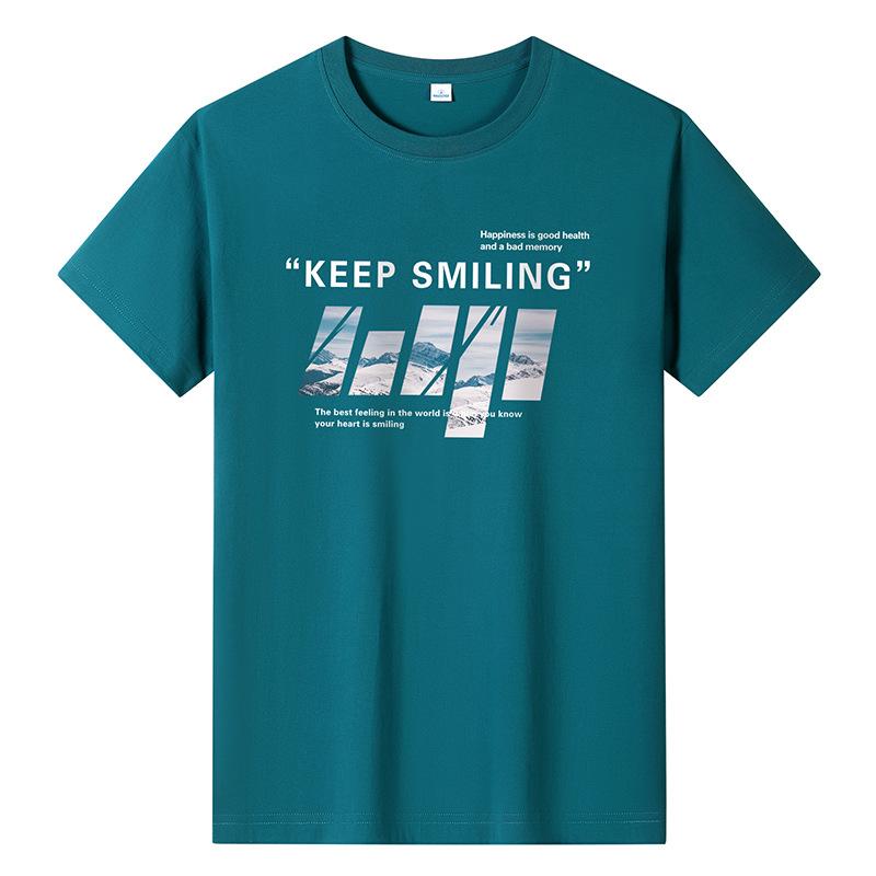 Keep Smiling Mens Fashion Short-sleeved T-shirt Pure Cotton Casual Tee M-6XL