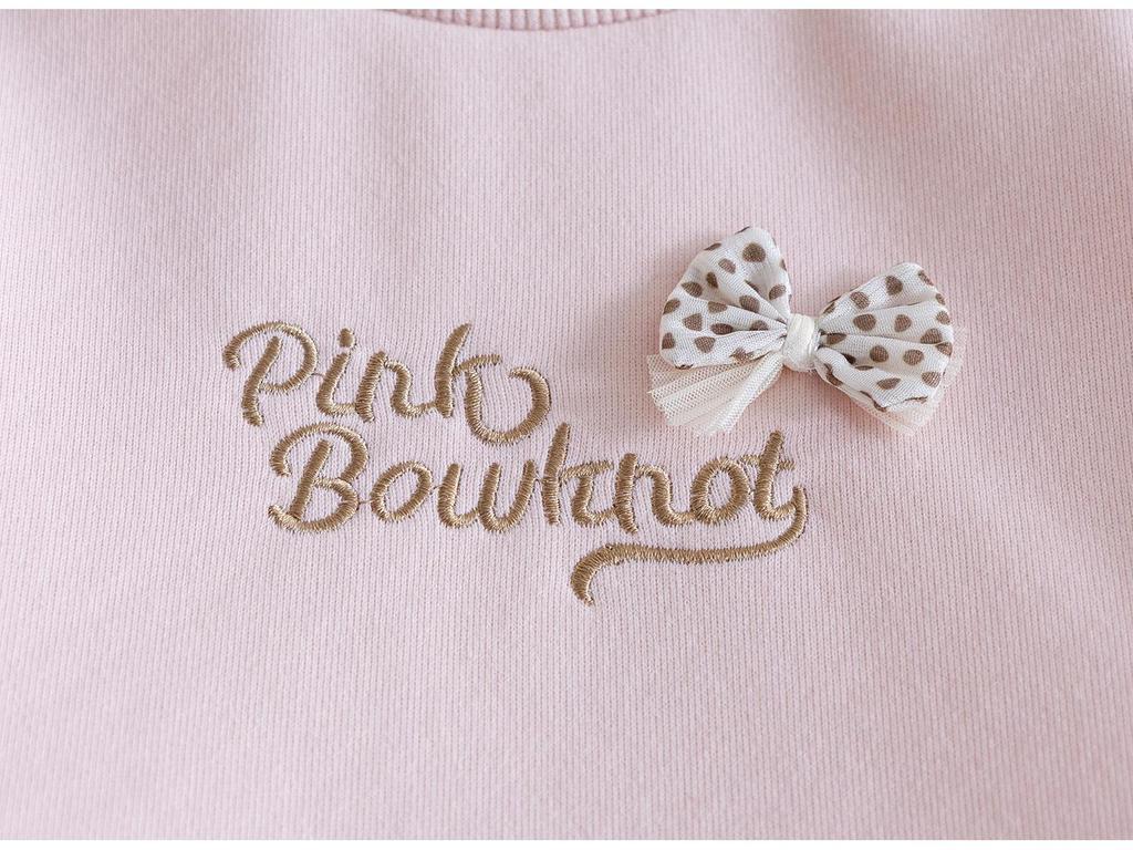 Autumn 25 Lace Trim Korean Style Sweatshirt for Girls - Embroidered Bow Top with Trendy Lettering